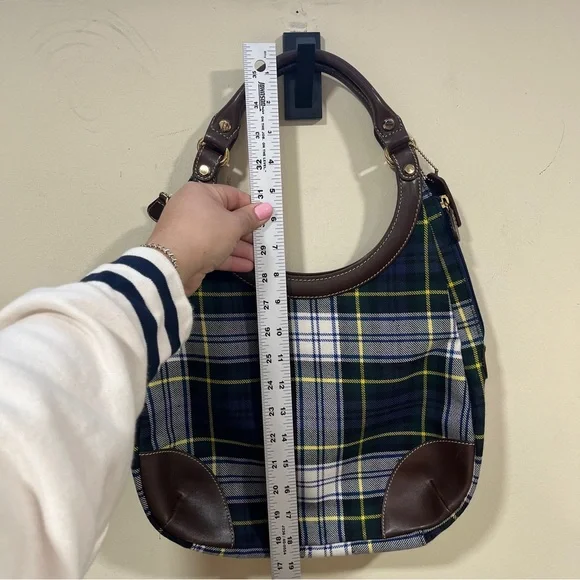 RARE J. McLaughlin Tartan Handbag Vintage Wool /Leather plaid Handbag - Picture 3 of 15